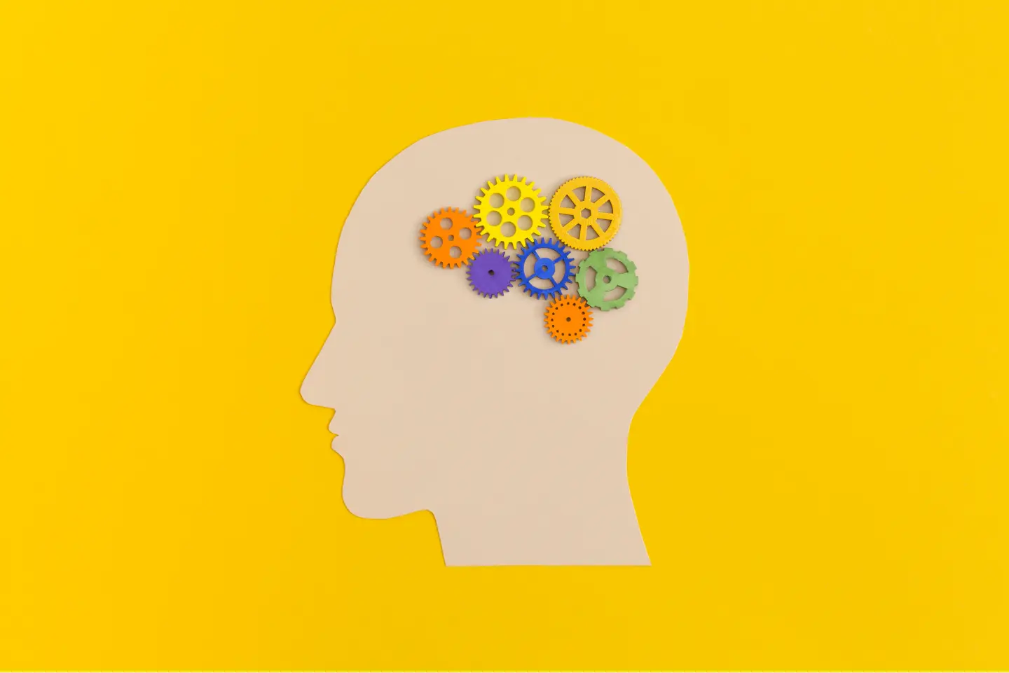 human head with gears to show cognition